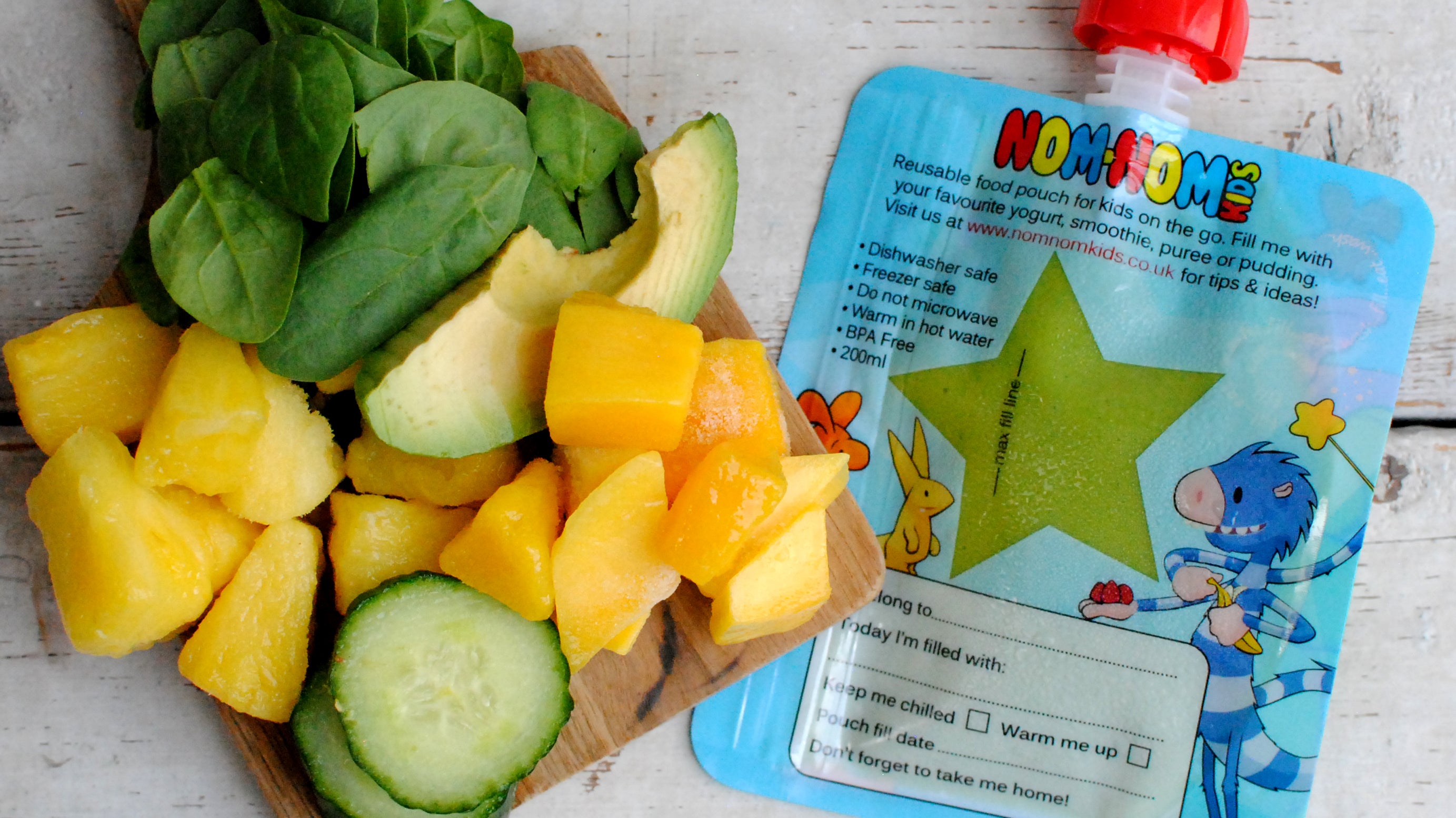 Pineapple, Mango, cucumber, spinach and avocado smoothie