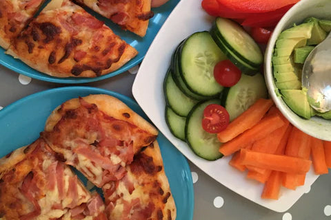 home cooking homemade pizza and vegetables