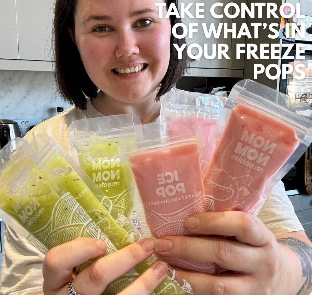 a mum holding lots of filled ice pop bags