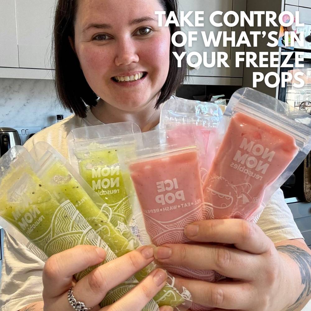 a mum holding lots of filled ice pop bags