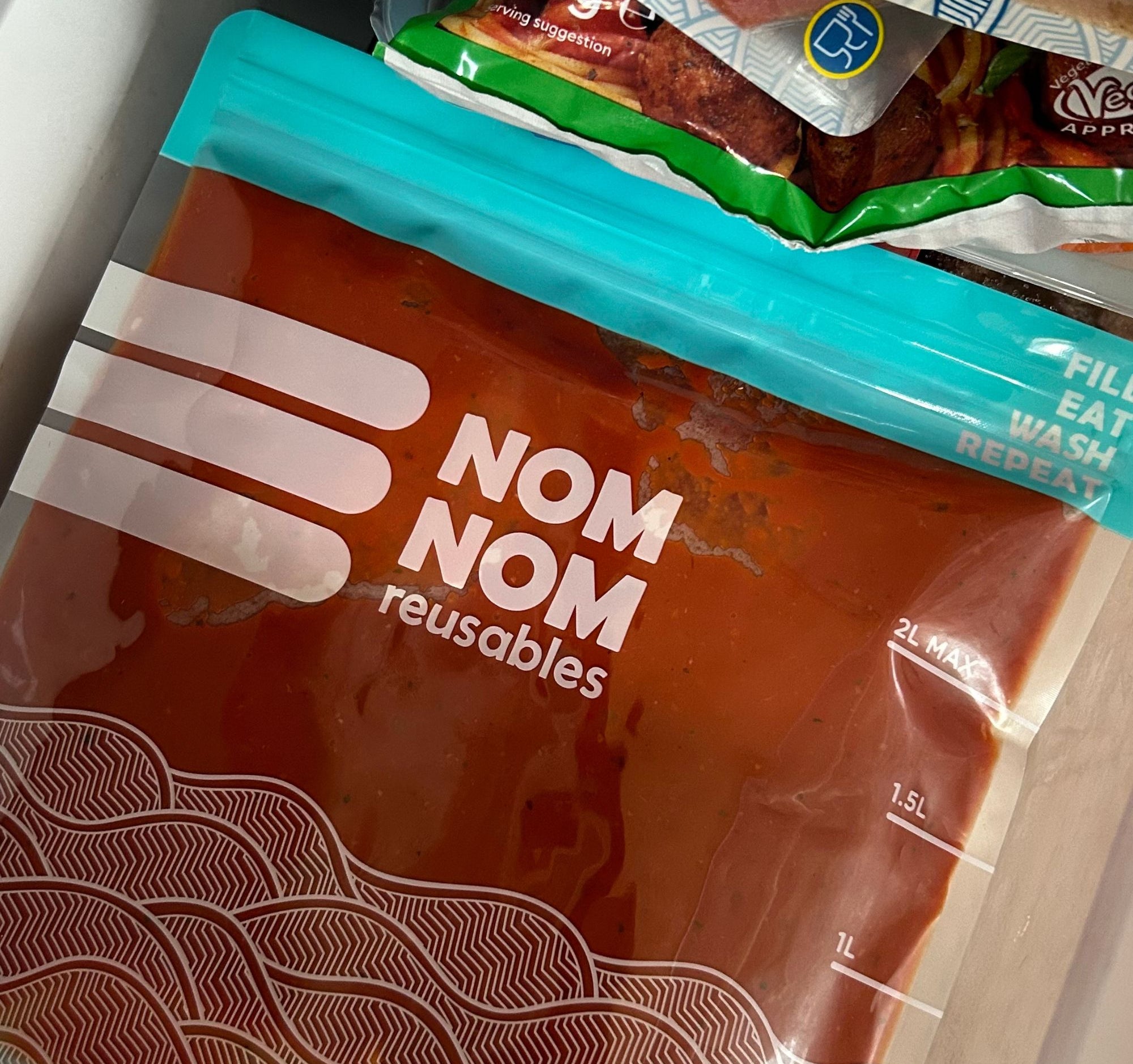 Nom Nom clear freezer bags in freezer