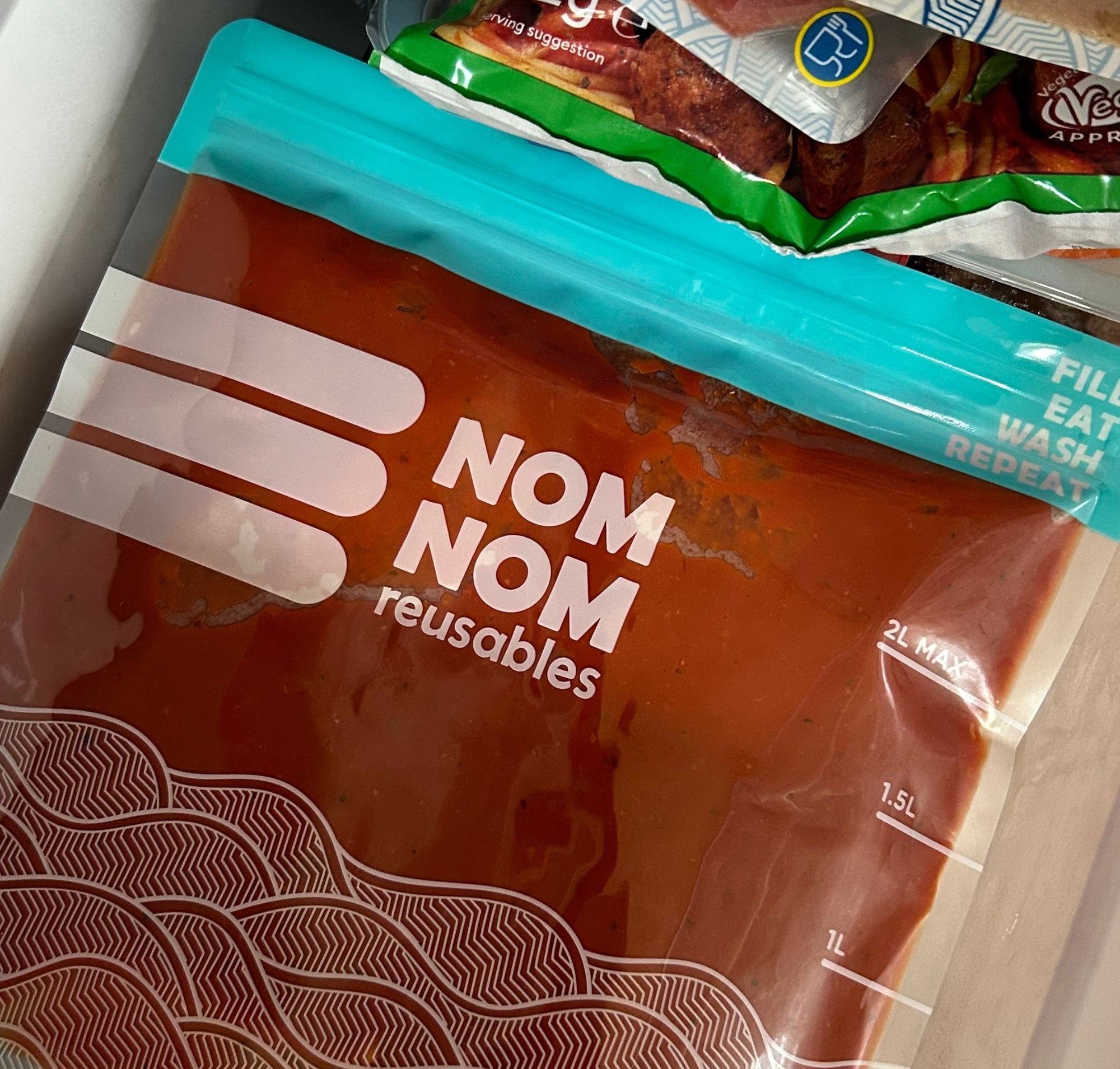 Nom Nom clear freezer bags in freezer