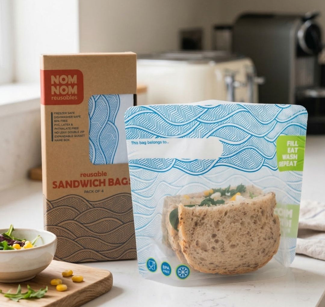 granary sandwich in a reusable sandwich bag by Nom Nom reusables