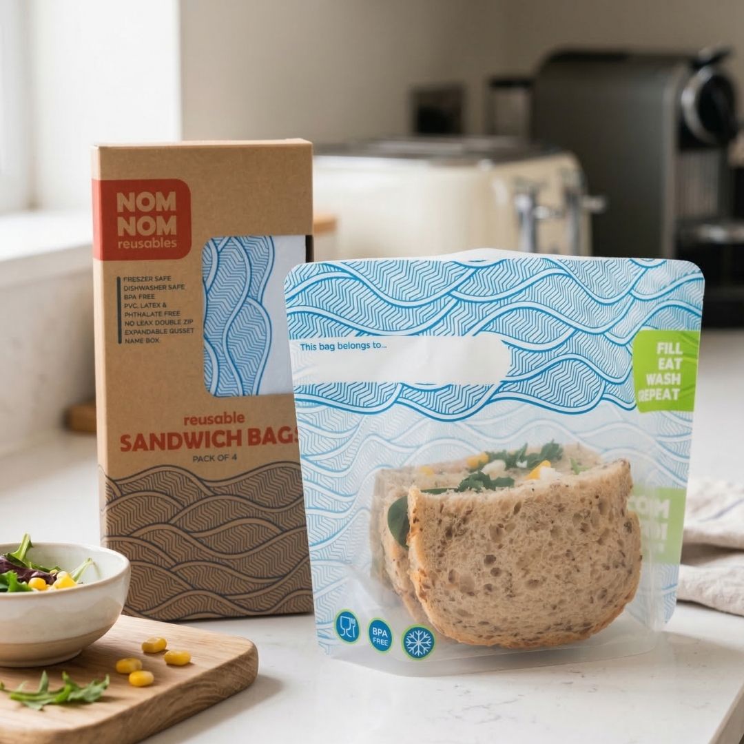 granary sandwich in a reusable sandwich bag by Nom Nom reusables
