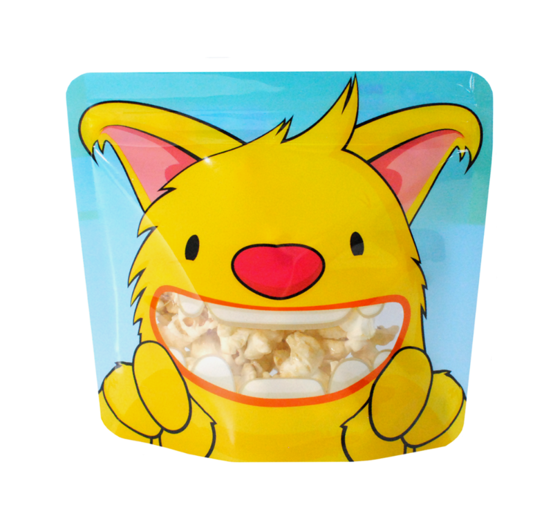 yellow monster reusable snack bags filled with popcorn