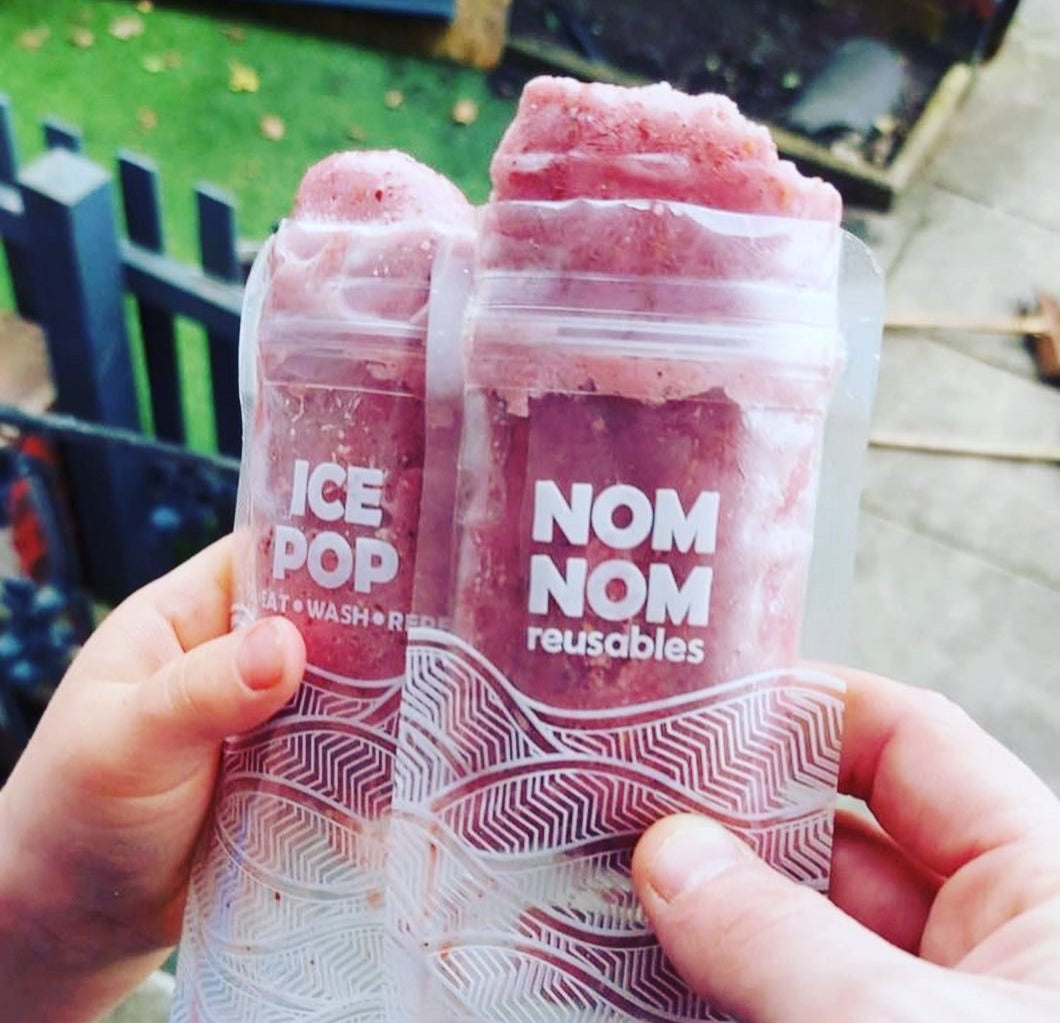 homemade ice pop in a Nom Nom kids reusable ice pop bag