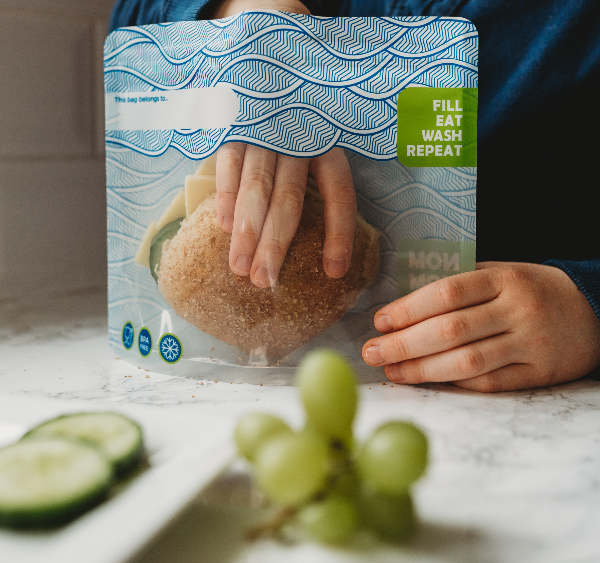 lunch roll in a reusable sandwich bag