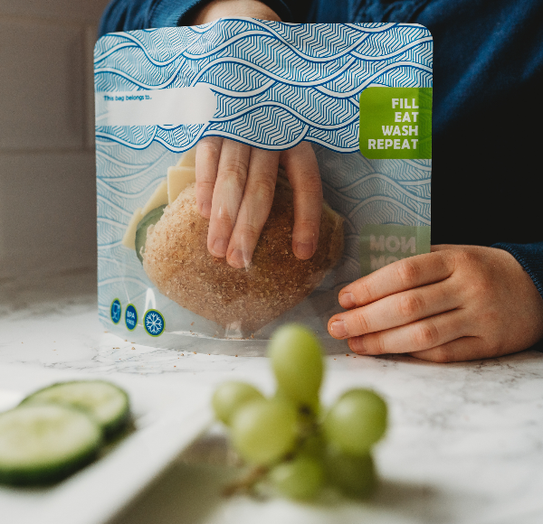 lunch roll in a reusable sandwich bag