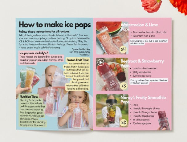 example page from the Nom Nom Kids ice pop recipe book