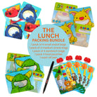 Lunch packing bundle with cartoon-themed bags and pouches on a white background