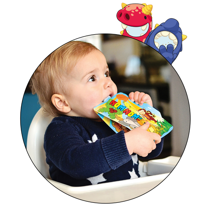 Baby eating from a Nom Nom kids reusable pouch