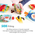 nom nom kids pouch being filled through the wide side opening