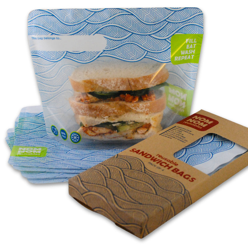 NEW Wave design Reusable Sandwich bags Nom Nom Kids