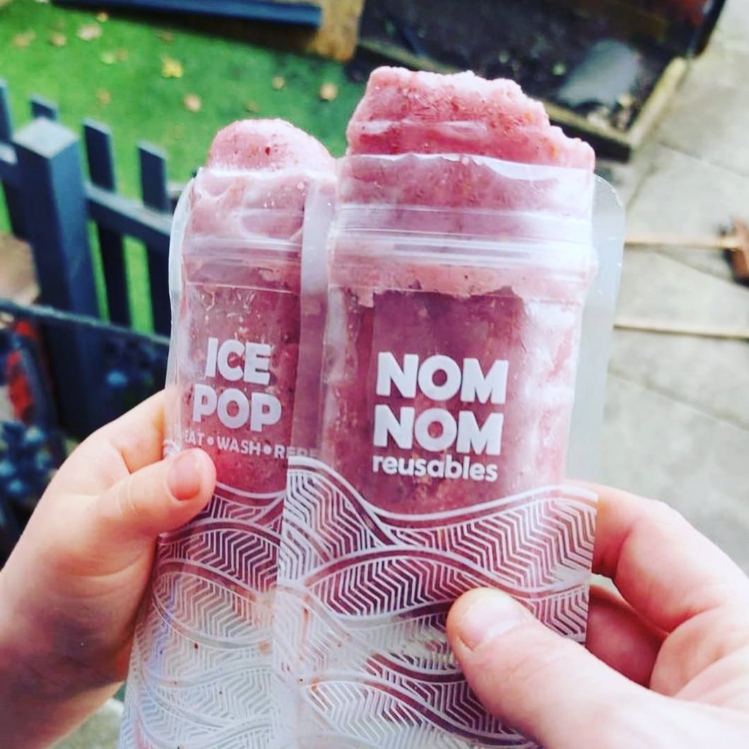 homemade ice pop in a Nom Nom kids reusable ice pop bag 